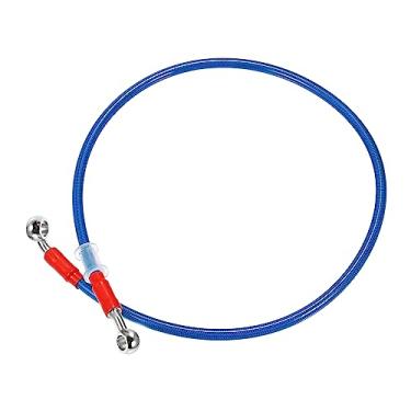 Imagem de X AUTOHAUX 80 cm 80 cm comprimento 10 mm ID motocicleta linha de freio hidráulico tubo de mangueira de óleo 28° 0° cabo trançado de aço inoxidável para quadriciclos motocross esporte azul