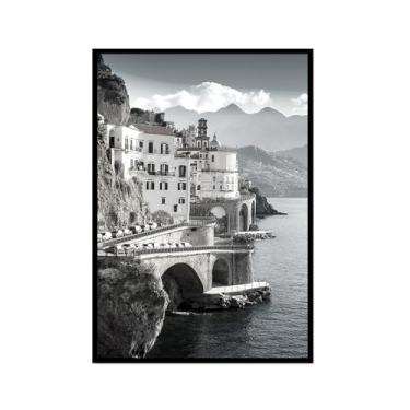Imagem de Impressão em tela de fotografia de paisagem em preto e branco cenário da Itália para decoração de sala de estar - Veneza, Costa Amalfitana, Roma, Milão, Five Oceanside Towns Pôster de arte de parede