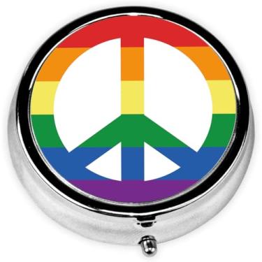 Imagem de Caixa de comprimidos LGBTQ Peace com 3 compartimentos, estojo pequeno para pílulas, portátil para bolso ou bolsa, organizador de pílulas, porta-comprimidos com espelho para guardar vitaminas