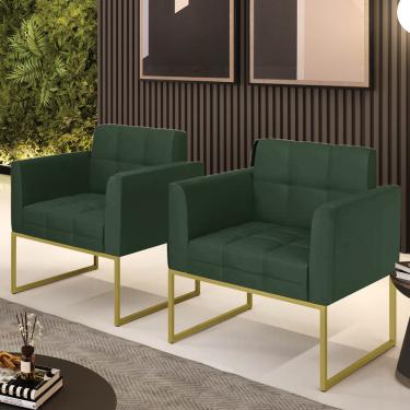 Imagem de Poltrona Sala Decorativa Elisa Base Industrial Dourada Sintético PU Verde D03 - D'Rossi