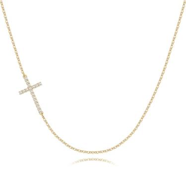 Imagem de Poxtex Colar de cruz 14K para mulheres banhado a ouro com pingente de cruz, joia colar presente, Banhado a ouro, Zircônia cúbica