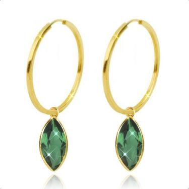 Imagem de Brinco Argola Com Pingente Ouro 18k - Paulistana Joias, Verde esmerald