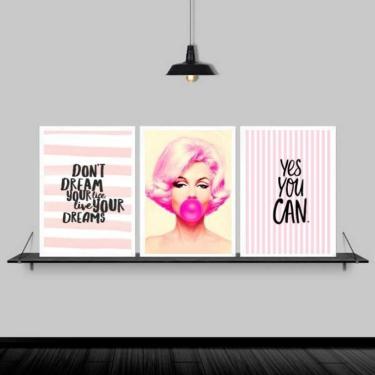 Imagem de Kit 3 Quadros Marilyn Life Your Dreams 24X18 Moldura Branca