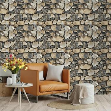 Imagem de Papel de parede 3D simulado parede de pedra impermeável autoadesivo sala de estar sala de jantar dormitório renovação fundo adesivo de parede cinza amarelo tijolo parede 45 * 300 cm