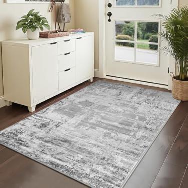 Imagem de HOMORE Tapete cinza 7 x 12 cm para entrada, tapete pequeno para quarto, antiderrapante, lavável, abstrato, tapete de porta 91 x 152 cm para entrada interna, tapete moderno para chão de cozinha, quarto