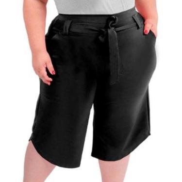Imagem de Calça Catwalk Plus Size Pantacourt Cinto Laço Bolso Moda Feminina-Feminino