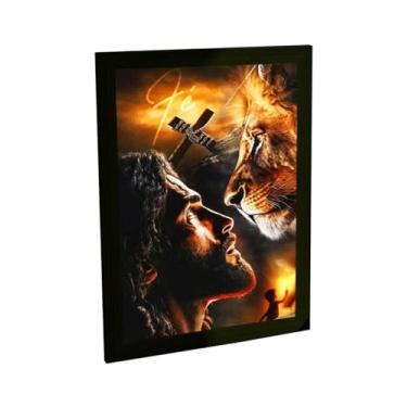 Imagem de Quadro Decorativo Jesus e Leão Fé e Força Espiritual Arte Religiosa Sala Quarto Escritório Decoração Poster