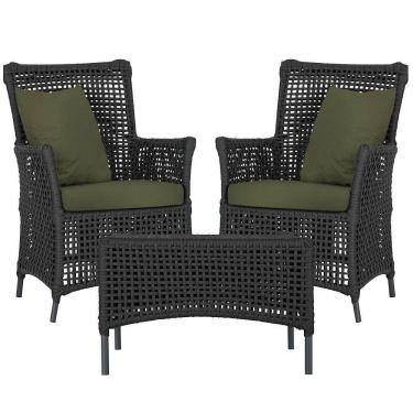 Imagem de 2 Poltronas E 1 Mesa Igapó Alumínio Preta Corda Náutica E13 Preto