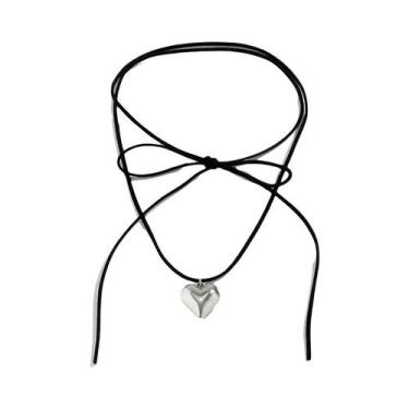 Imagem de Colar Gótico Y2K com Pingente de Coração Ajustável - Joia com Laço e N