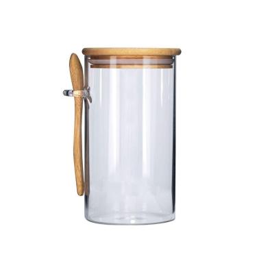 Imagem de Pote Vidro Hermético 870ml Com Tampa Bambu E Colher Bambu - Tuut