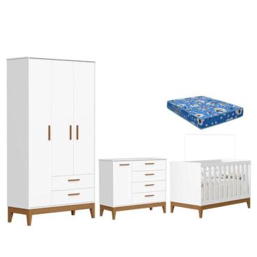 Imagem de Quarto De Bebê Flip Branco Acetinado Com Colchão Ortobom - Reller