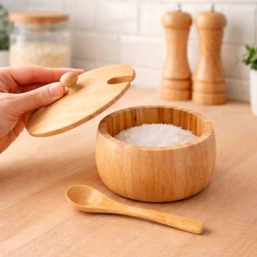 Imagem de Petisqueira e Farinheiro Bambu Madeira Tampa e Colher 2un