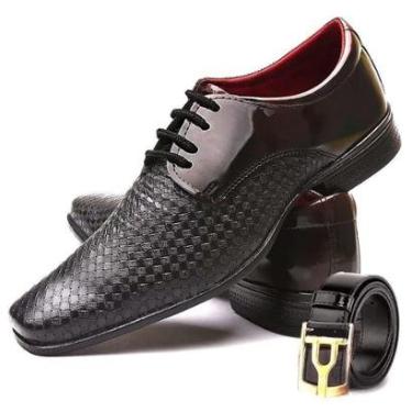 Imagem de Kit Sapato Social Amarrar + Cinto Calvest Pierutti Verniz Sintético NS Unique Masculino-Masculino
