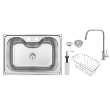 Imagem de Cuba em Aço Inox Tramontina Morgana 60 FX Acetinado 68 x 48 cm com Torneira