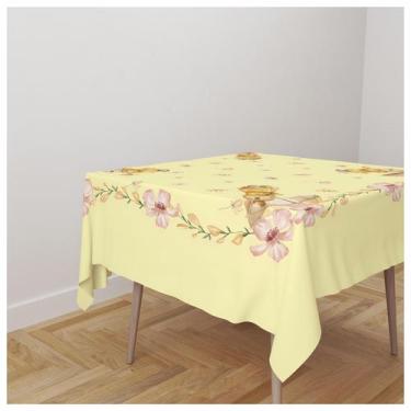 Imagem de Toalha De Mesa 4 Lugares Feliz Pascoa Coelho Guarda Chuva Flores 140x1