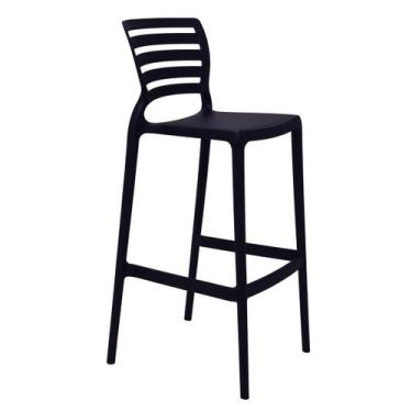Imagem de Banqueta para Bar Alta Tramontina Sofia Preta em Polipropileno Empilhá