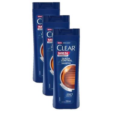 Imagem de kit 3 Shampoo Clear Men Anticaspa Queda Control 200ML