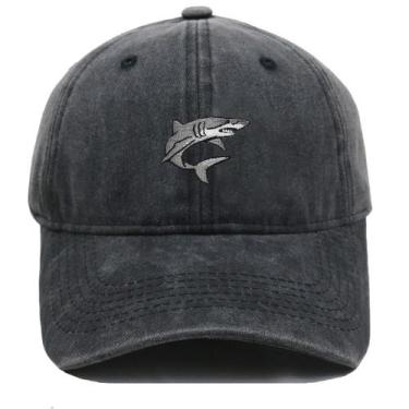 Imagem de Boné de beisebol de algodão lavado em estilo vintage bordado com tubar