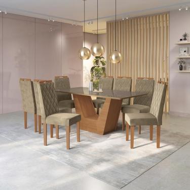 Imagem de Conjunto Sala De Jantar Verbana Kappesberg 8 Cadeiras Veludo Bege