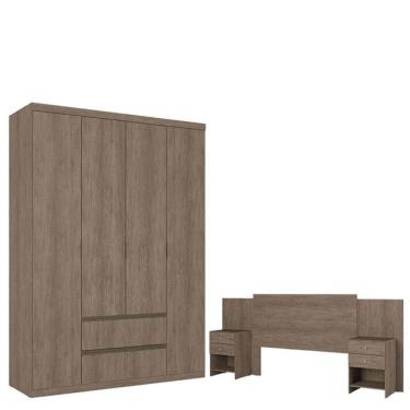 Imagem de Guarda Roupa Solteiro Nobre 4 Portas Rustic Acetinado E Cabeceira Com Mesas De Cabeceira Formosa Rustic - Thb