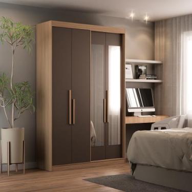 Imagem de Guarda Roupa Solteiro com Espelho 4 Portas 2 Gavetas 100% MDF Manila C