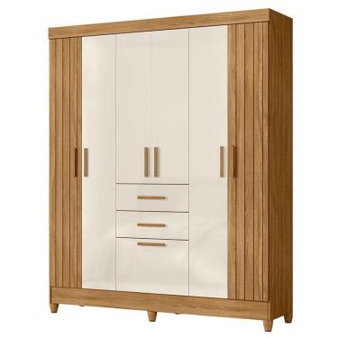 Imagem de Guarda Roupa Solteiro Malta 7 Portas 2 Gavetas MDP-MDF Freijó Off White Moval Móveis