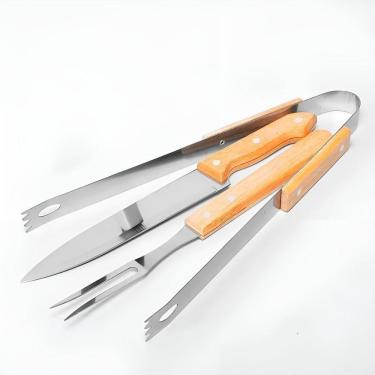 Imagem de Kit Churrasco Premium 3 Peças Em Aço Inox E Madeira – Precisão, E Durabilidade