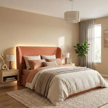 Imagem de Cabeceira Cama Casal Queen Size Livia 160cm Orgânica Curva Bouclê Terr