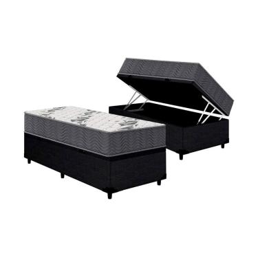 Imagem de Cama Box Baú Solteiro: Colchão Anatômico Ortobom D33 / Airtech 100 + Base crc Courano Black(88x188)