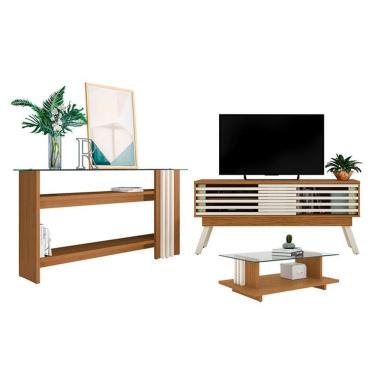Imagem de Rack Bancada com Aparador e Mesa de Centro Frizz 1.5 Naturale Off White – Madetec
