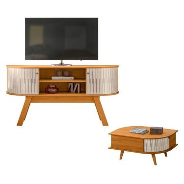 Imagem de Rack Bancada Atlanta com Mesa de Centro Indianápolis Cinamomo Off White – Madetec