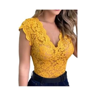 Imagem de Camisola De Renda Em Cor Doce Com Decote Em V Para Mulheres, Top Sexy 