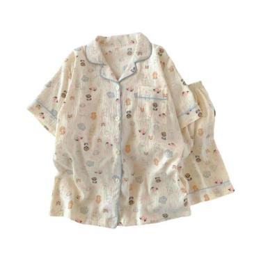 Imagem de Conjunto De Pijamas De Algodão Com Estampa De Poá Para Mulheres, 2 Peç