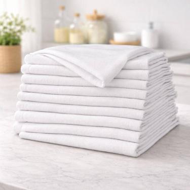 Imagem de Kit Com Até 20 Panos De Chão Branco Algodão 70x 45cm Grande Grosso Duplo Alvejado Cozinha
