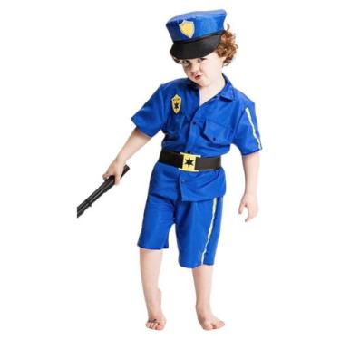 Imagem de Fantasia Segurança Infantil Policial Uniforme Profissões Masculinas Fe