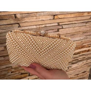 Imagem de Bolsa Feminina Clutch Festa Bordada Pérola Dourada E Prata - Madame Ol