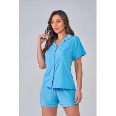 Imagem de Pijama Feminino Toque De Seda Americano Diamante - Praqnome, Azul, 3G