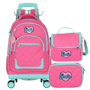 Imagem de Mochila de Rodinha Lancheira e Estojo Barbie Rosa Luxcel