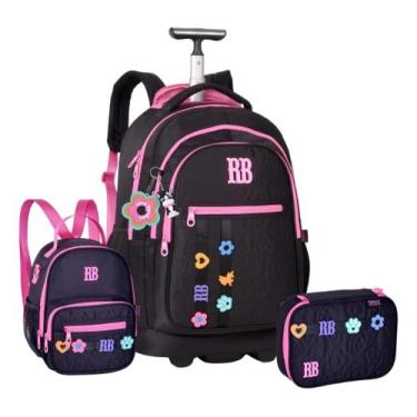 Imagem de Kit Mochila Rebecca Bonbon Carrinho Lancheira Estojo Rb26229 Preto Lis