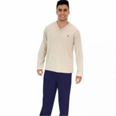 Imagem de Pijama Masculino Conjunto Calça e Blusa Manga Longa Malha Algodão - Pu