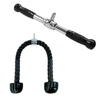 Imagem de Kit Tríceps Pulley Puxador Corda + Puxador Barra Reta Cromada C/ Giro 
