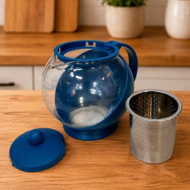 Imagem de Chaleira Color de Vidro com Infusor Coador em Aço Inoxidável para Chá e Café 750ML Azul Escuro
