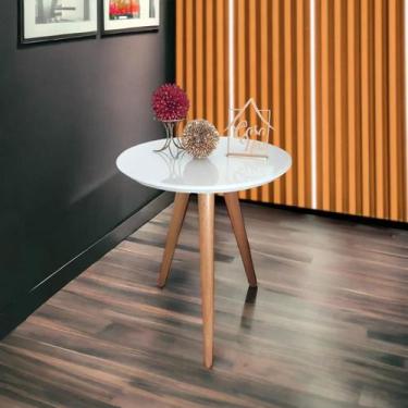 Imagem de Mesa Lateral Tampo com Vidro 60x50cm Pés Palito Branco - Casa Uai