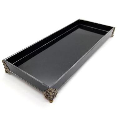 Imagem de Bandeja Lavabo Sala em Vidro Preto Brilho Premium 25x10cm - Flash
