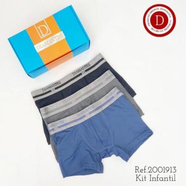 Imagem de Kit Com 3 Cuecas boxer infantil - Diamantes Kids, Azul, M