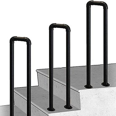 Imagem de Pkfinrd Corrimãos de escada em forma de U fora do corrimão de ferro forjado kit de suporte de trilho de trilho preto (cor: preto, tamanho: 45 cm)