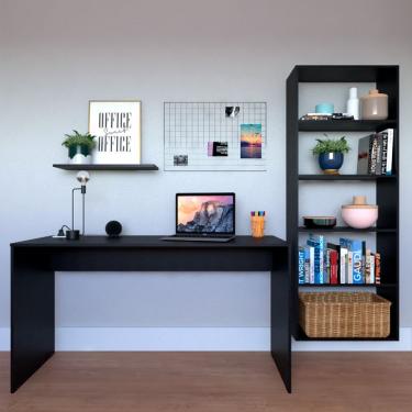 Imagem de Escrivaninha com Estante e Prateleira KitCubos Preta