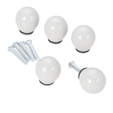 Imagem de 5 pcs Bola Cerâmica Botões Redondos Handles Cherry Forma Candy Color 21mmx26mm w/parafusos Branco/Bege/Azul/Vermelho/Black Cabinet Decor YYDFPIIA (Color : Beige 5pcs)