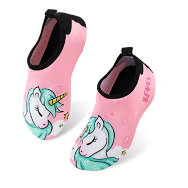 Imagem de Meias aquáticas infantis BFOEL de secagem rápida, leves, descalço, para meninas, meninos, esportes, praia, natação, surfe, ao ar livre, Pink Unicorn, 4 Big Kid