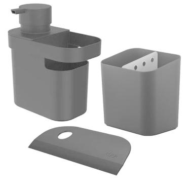 Imagem de Kit Dispenser Detergente Liquido Escorredor Talheres Rodo Compacto Pia Cozinha Preto - Ou